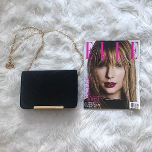 Black Velvet Crossbody Purse Gold Chain NWOT